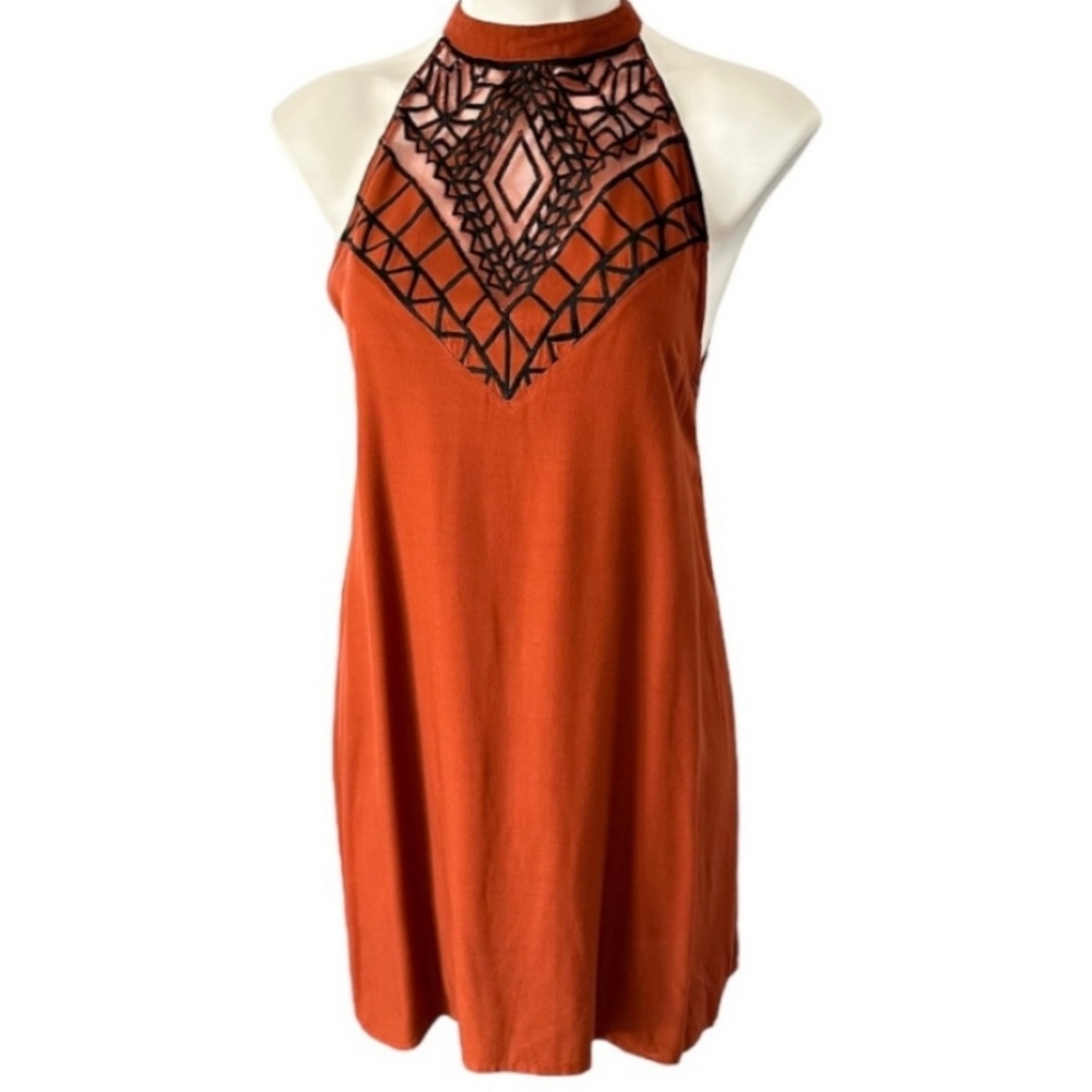 Free People Tallow Pop Pier Dress in Burnt Orange and Black Size 2 Boho